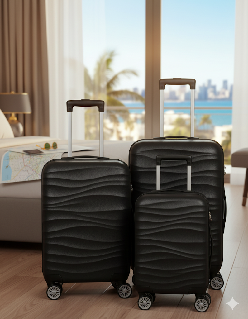 3tlg. Trolley Hartschalenkoffer set DMS BK-3002 Schwarz Koffer Urlaub Reisen